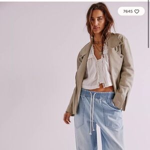 We The Free Light Gray Leather Jacket